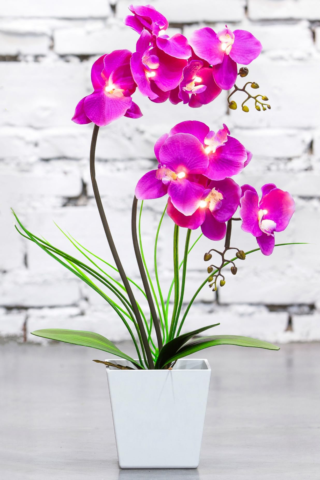 Homeseaons Orchid Lamp-LED Lighted Orchid Arrangements,Pre Lit Artificial Orchid,Light Up Flower Lights, Faux Orchid Phalaenopsis Arrangement (White)