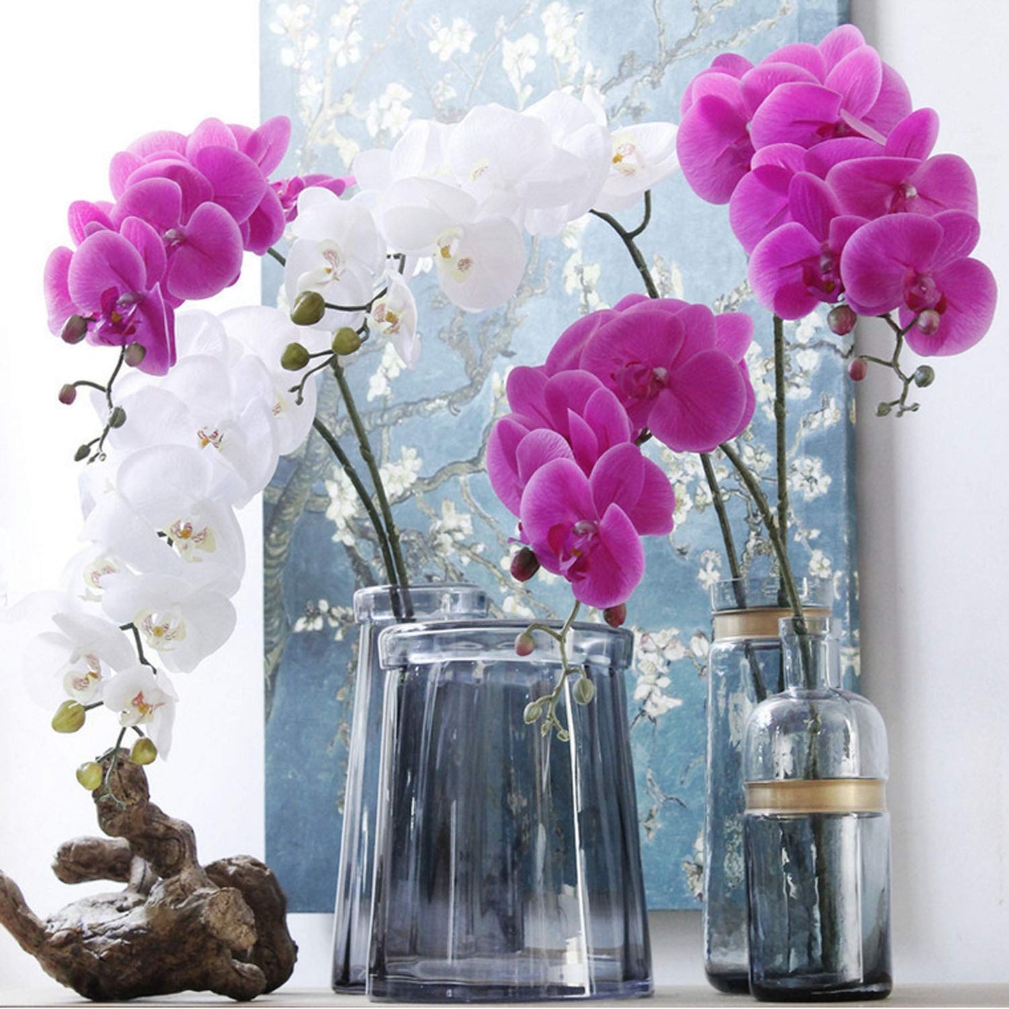 FagusHome 32" Artificial Phalaenopsis Flowers 4 Pcs with 2 Bundles Leaves Artificial Orchid Flowers Stem Plants Fake Butterfly Phalaenopsis Flowers for Home Wedding Party Décor (Yellow)