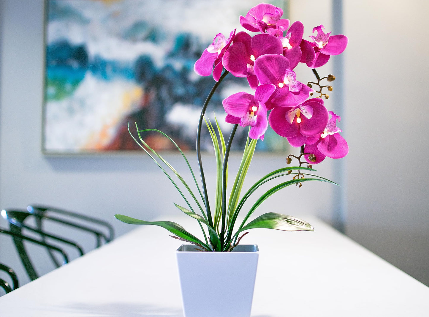 Homeseaons Orchid Lamp-LED Lighted Orchid Arrangements,Pre Lit Artificial Orchid,Light Up Flower Lights, Faux Orchid Phalaenopsis Arrangement (White)