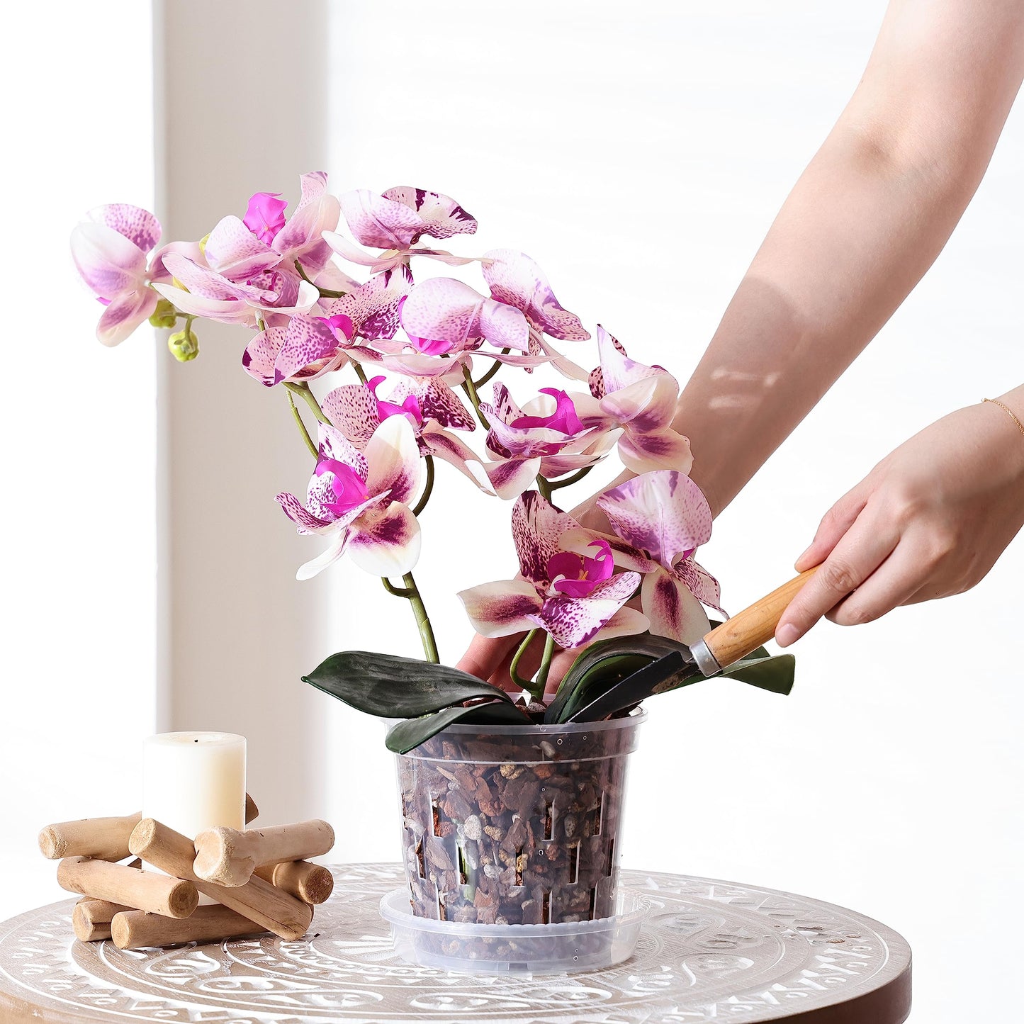 TRUEDAYS 4 Pack Orchid Pot with Saucers Garden Pot 5 Inch Clear Plastic Plant Pots with Drainage Holes for Indoor Outdoor Plants